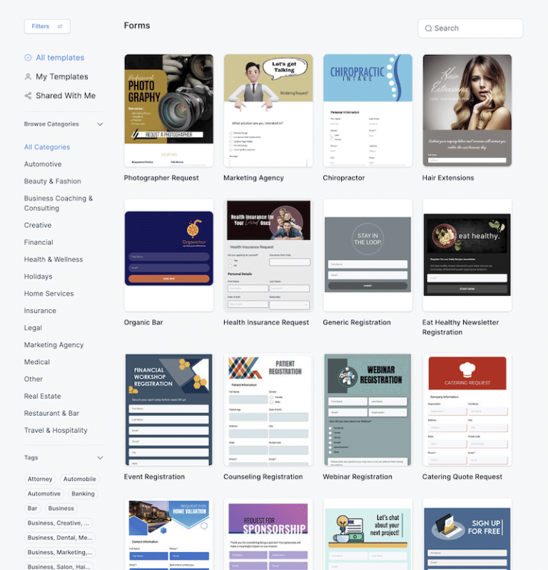 Online form template search